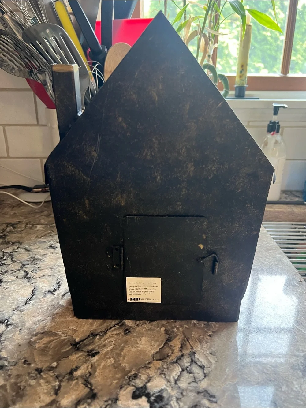 Vintage Metal Haunted House Candle Lantern - Black